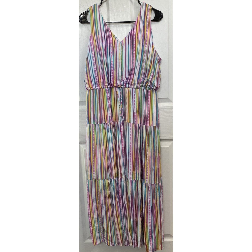 Nina Leonard Sleeveless Maxi Dress Pink Multi Sz. M Lined Summer Comfort